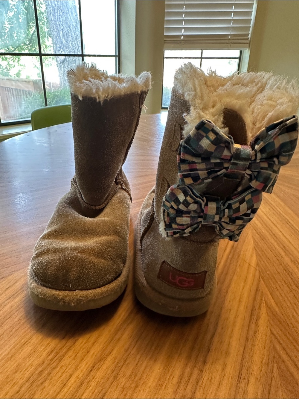 UGG Kids Chestnut Suede Bow Accent Shearling Boots